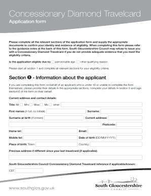 Concessionary Diamond Travelcard Application