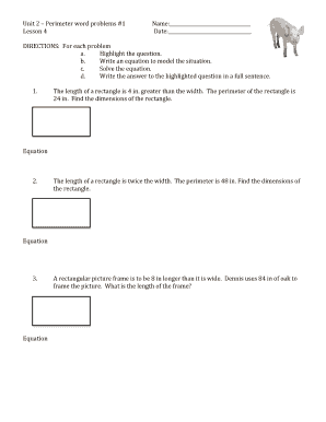 Perimeter Word Problems Worksheet