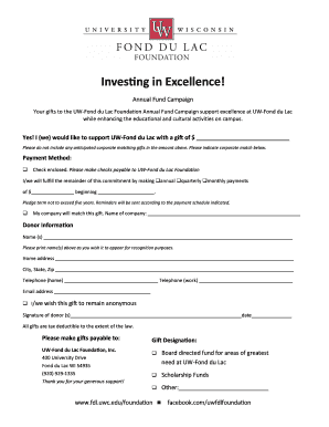 UW-Fond du Lac Foundation Annual Fund Campaign Donation Form