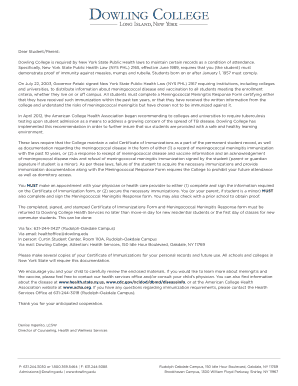Mandatory Certificate of Immunizations and Meningococcal Meningitis Vaccination Response Form