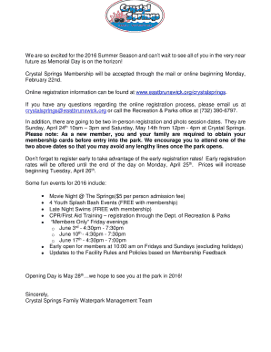 Crystal Springs Family Waterpark Membership Form