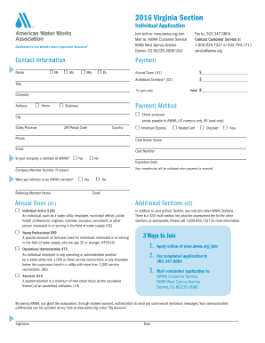 AWWA Virginia Section Individual Application Form