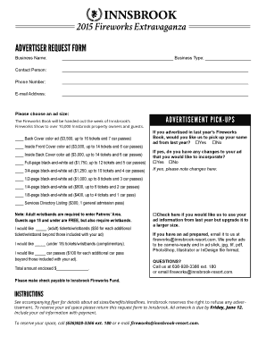 2015 Fireworks Extravaganza Advertiser Request Form