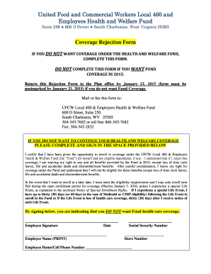 Health and Welfare Fund Coverage Rejection Form
