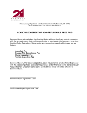 Acknowledgement of Non-Refundable Fees Paid