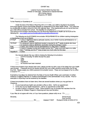 Wyoming School Immunization Compliance Notice
