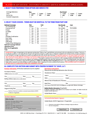 Platinum Advantage Extended Warranty Service Agreement