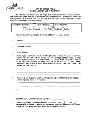 City of Castle Pines Park Facilities Use Application
