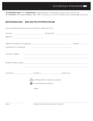Bescheinigung über EIN PflichtPRAKTIKUM