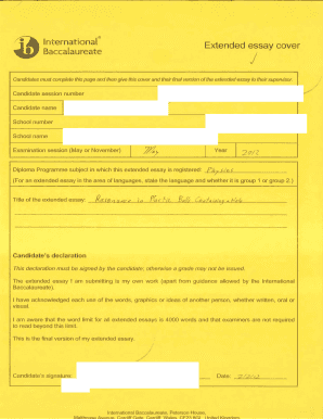 International Baccalaureate Extended Essay Cover