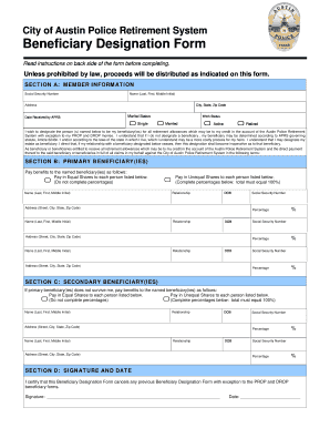 City of Austin Police Retirement System Beneficiary Designation Form
