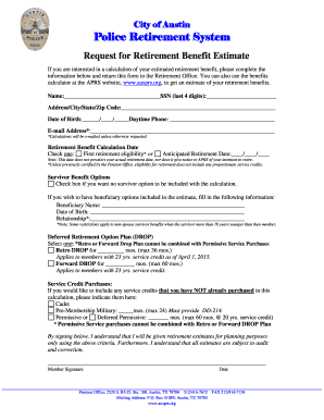 Austin Police Retirement Benefit Estimate Request