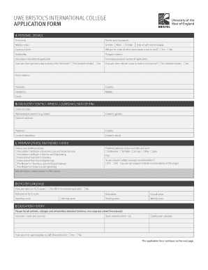 UWE Bristol's International College Application Form