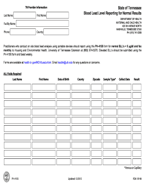 Tennessee Blood Lead Level Reporting Form