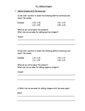 Math Assignment on Adding Integers
