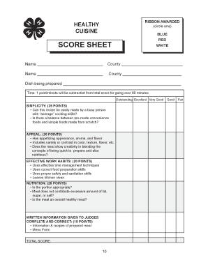 Healthy Ribbon Award Score Sheet