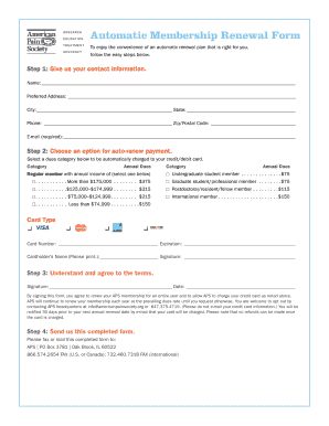 American Pain Society Membership Auto-Renewal Form