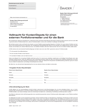 Vollmacht für Konten/Depots für einen externen Portfolioverwalter und für die Bank