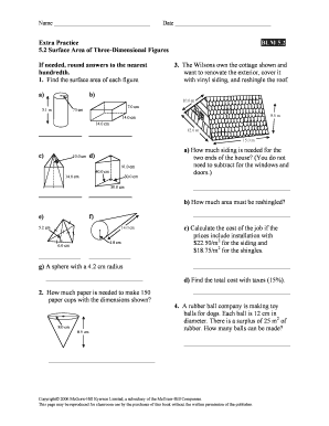 Surface Area Math Worksheet