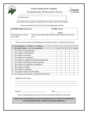 Career Exploration Program Community Reference Form