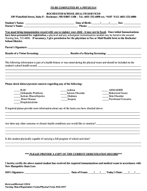 New Hampshire School Physical Form
