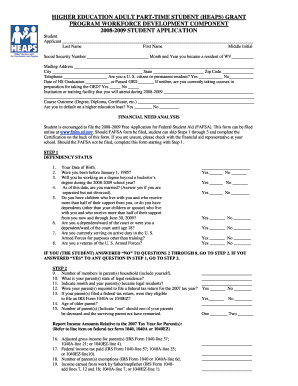Higher Education Adult Part-Time Student Grant Application