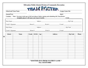 Milwaukee Public Schools Team Roster Form