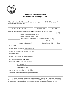 Approved Verification Form for Educators