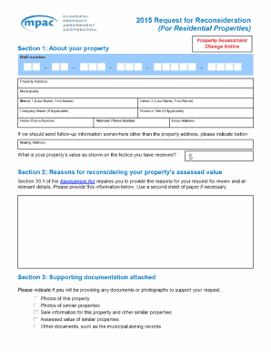 2015 Ontario Property Assessment Reconsideration Form