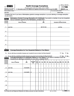Form 8965 Health Coverage Exemptions