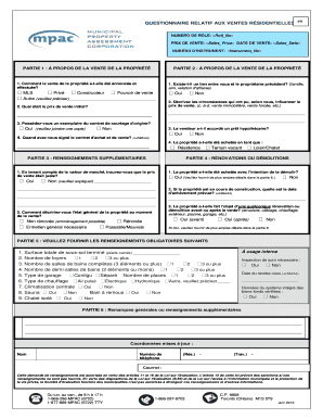 Questionnaire relatif aux ventes résidentielles