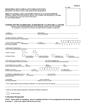 Romanian Student Acceptance Letter Application