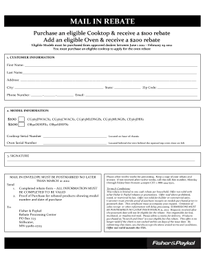 Cooktop and Oven Rebate Form