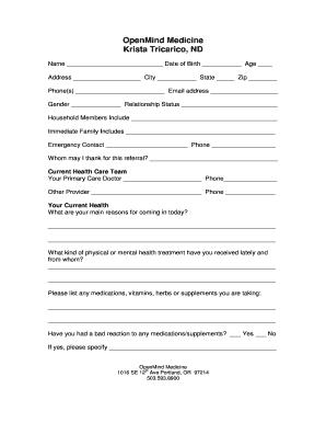 OpenMind Medicine Patient Intake Form