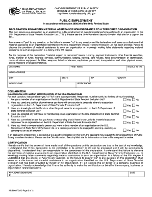 Ohio Public Employment Terrorist Exclusion Declaration