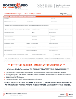 ACI eManifest Request Sheet