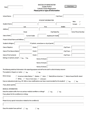 Catholic School Registration Form