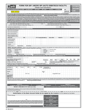 UTI Mutual Fund SIP/Micro SIP Auto Debit Form