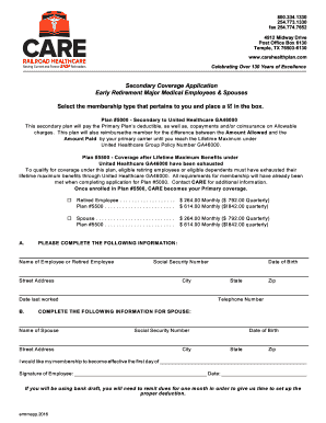 Secondary Coverage Application for Early Retirement Major Medical