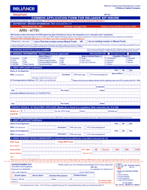 Reliance SIP Insure Application Form