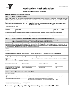 YMCA Medication Authorization Form