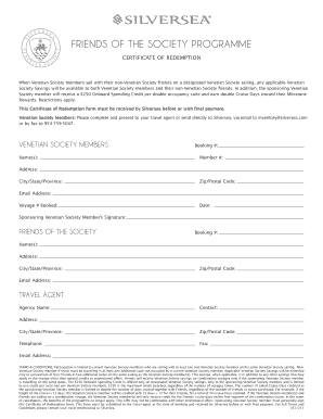 Venetian Society Certificate of Redemption