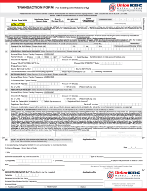 Union KBC Mutual Fund Transaction Form