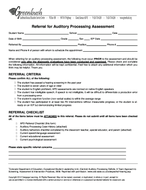 Referral for Auditory Processing Assessment