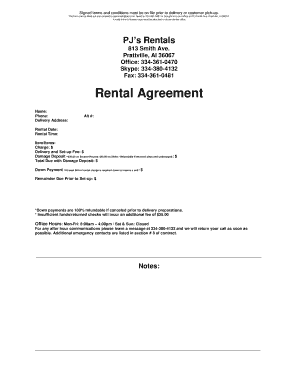 PJ's Rentals Rental Agreement