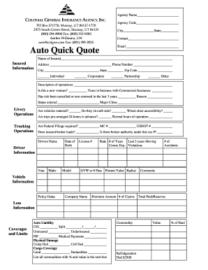 Commercial Auto Insurance Quick Quote Form