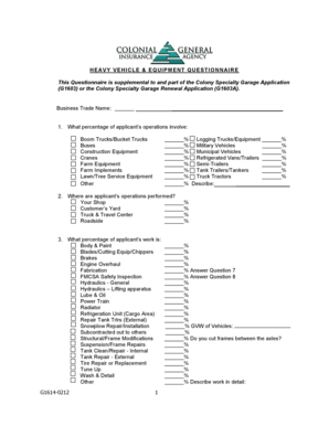 Heavy Vehicle & Equipment Questionnaire
