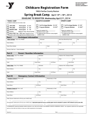 YMCA Childcare Registration Form