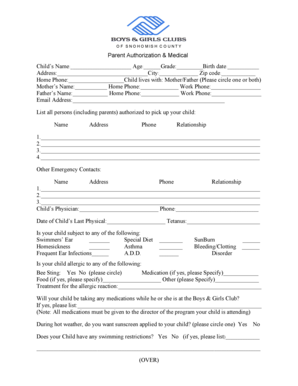 Boys & Girls Clubs Parent Authorization Form
