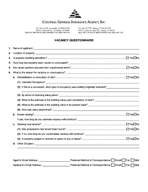 Vacancy Questionnaire